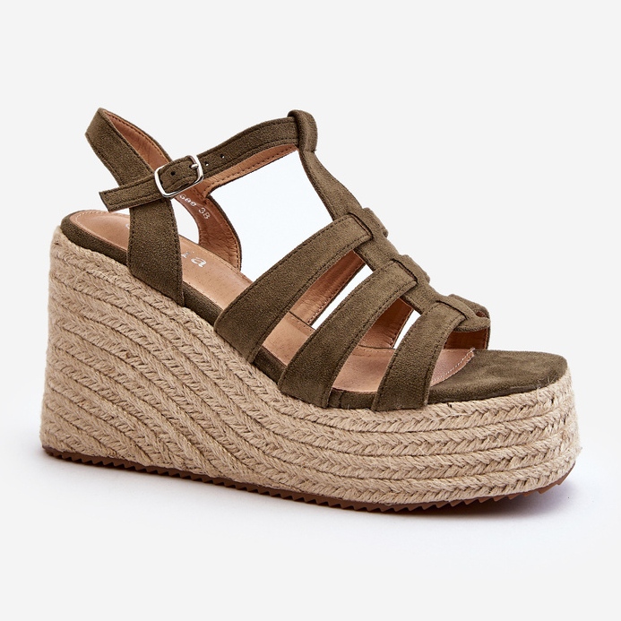 Sandali con zeppa con treccia, verde Gnosis 2