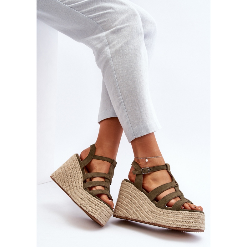 Sandali con zeppa con treccia, verde Gnosis 1