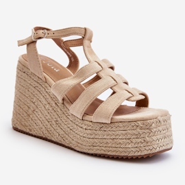 Sandali beige con zeppa Gnosis con treccia 1