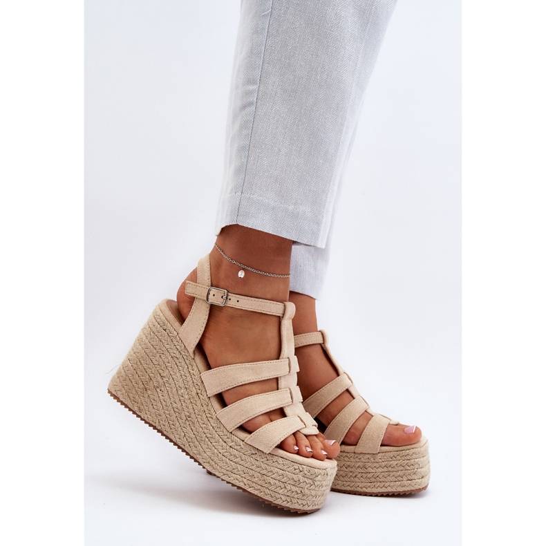 Sandali beige con zeppa Gnosis con treccia 2