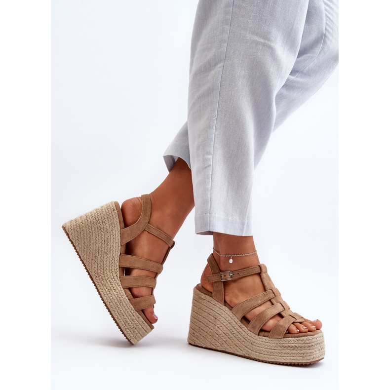 Sandali con zeppa con treccia, Gnosis Marrone 1
