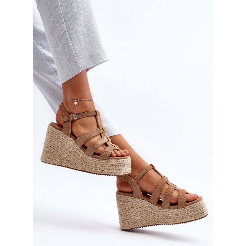 Sandali con zeppa con treccia, Gnosis Marrone 2