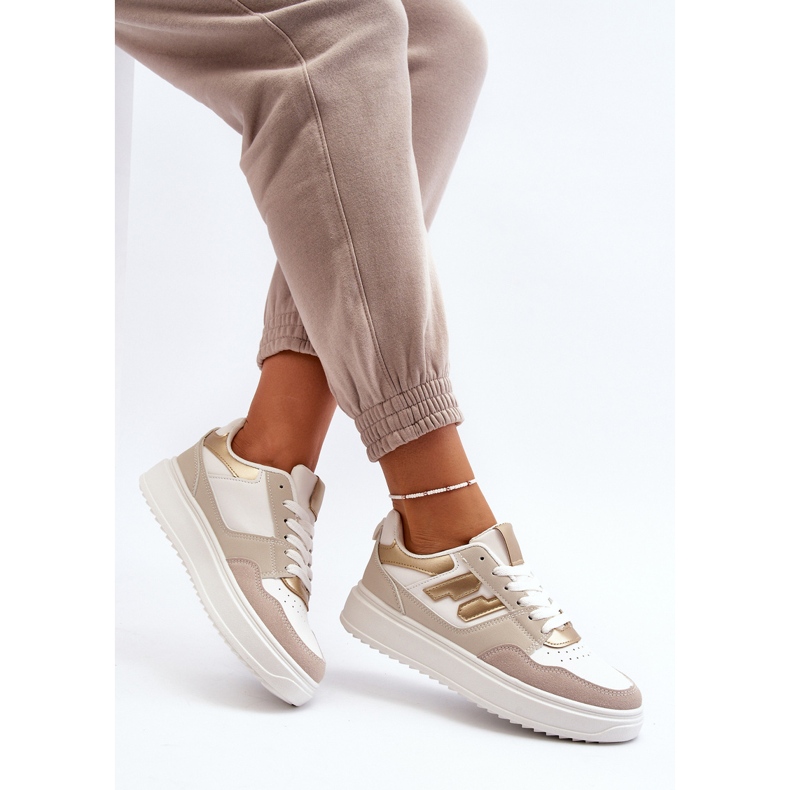 Sneakers basse Regines da donna di colore beige 2