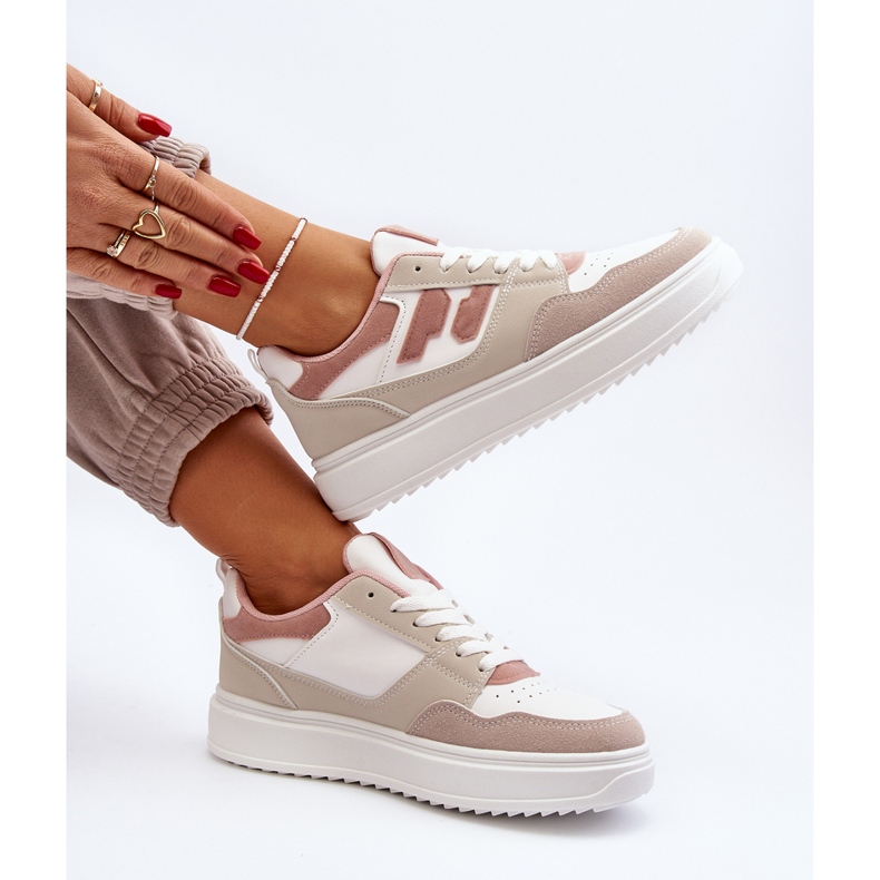 Sneakers basse Regines da donna di colore beige 2