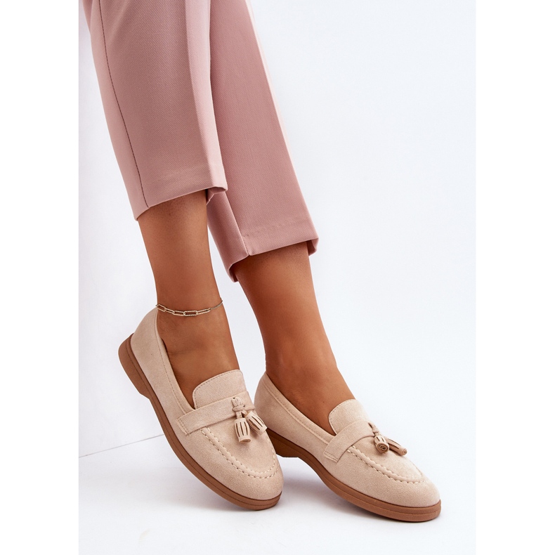 Mocassini da donna in pelle scamosciata Beige Dansitu 2