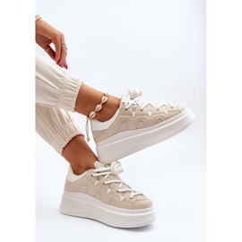 Sneakers da Donna con Allacciatura Spessa Beige Vinali 2