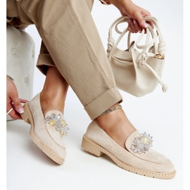 Mocassini in camoscio beige chiaro con cristalli Zemzem 1
