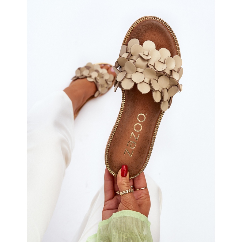Zazoo 40381 Infradito da donna in pelle con tacco piatto, Beige 1