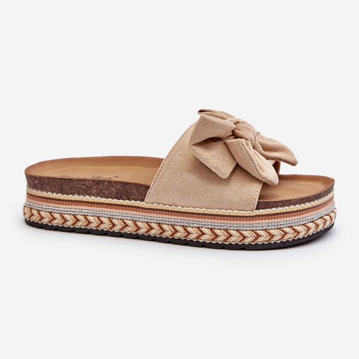 Infradito da donna beige su una piattaforma con fiocco Evatria 1
