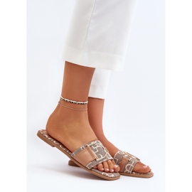 Infradito da donna lucide con decorazione punta marrone 1