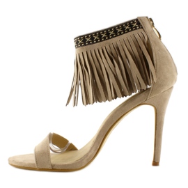 Sandali con frange, fantasia etnica Beige 1