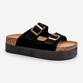 Infradito da donna con plateau e fibbie nere Lolpey nero 1