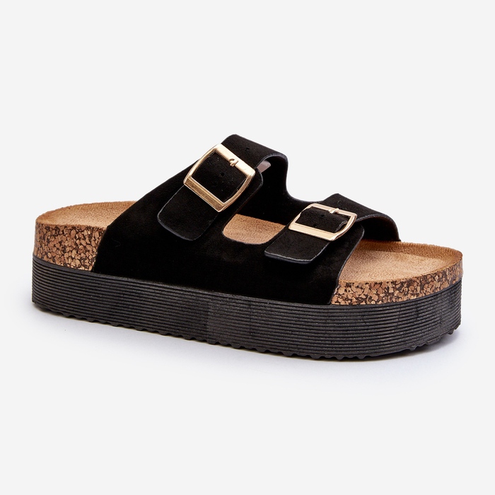Infradito da donna con plateau e fibbie nere Lolpey nero 1