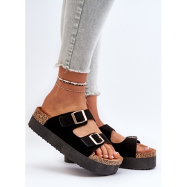 Infradito da donna con plateau e fibbie nere Lolpey nero 2