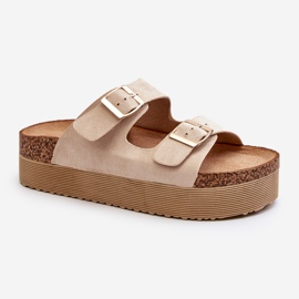Infradito da donna con plateau e fibbie Beige Lolpey 1