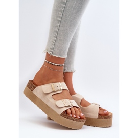 Infradito da donna con plateau e fibbie Beige Lolpey 2