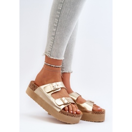 Infradito con plateau da donna con fibbie Lolpey dorate d'oro 1