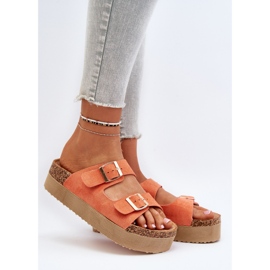 Infradito con plateau da donna con fibbie Arancioni Lolpey arancia 2