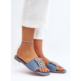 Infradito da Donna in Denim con Tacco Piatto e Decoro, Inaile Blu 1