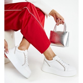 Sneakers Karino in pelle bianca con strass bianco 1