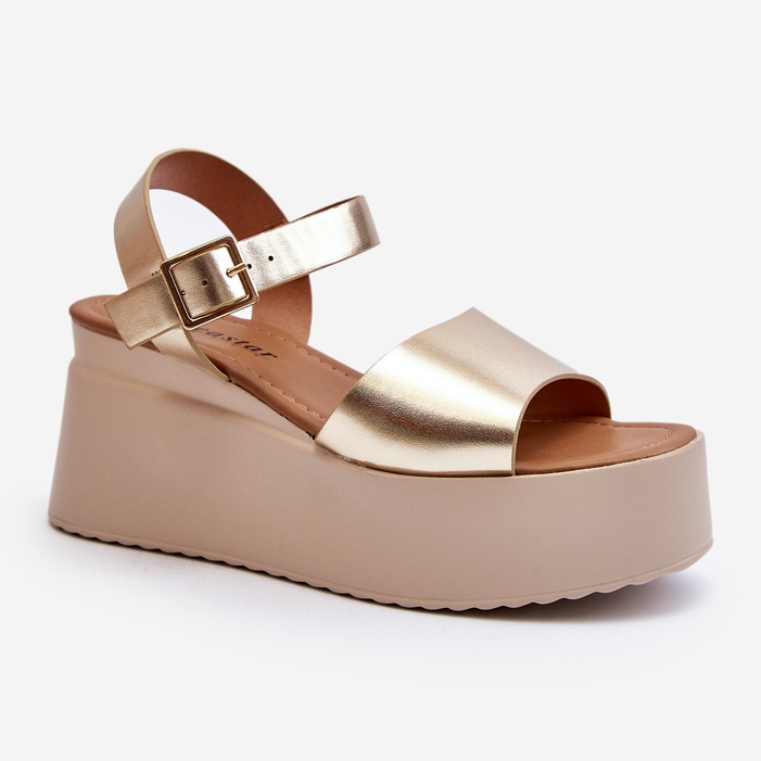 Sandali con zeppa Geferia color oro da donna d'oro 2