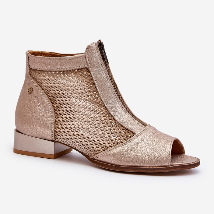 Stivali da donna in pelle con tacco piatto e punta aperta Maciejka 06413-25 Oro beige 2
