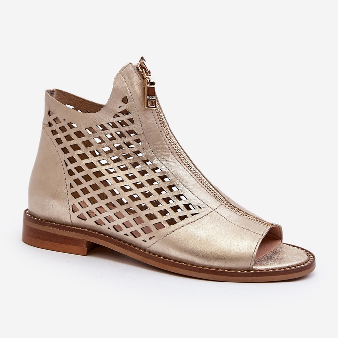 Zazoo 977/L Sandali In Pelle Traforata Con Cerniera, Oro d'oro 2