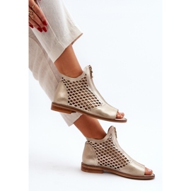Zazoo 977/L Sandali In Pelle Traforata Con Cerniera, Oro d'oro 1