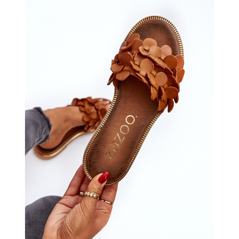 Zazoo 40381 Infradito da Donna in Pelle con Tacco Piatto Marrone 1