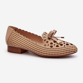 Jezzi Ballerine traforate da donna beige con fiocco Nestavia 1
