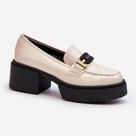 Vinceza Mocassini da Donna in Vernice con Tacco Grosso, Ridulvi Beige Chiaro 1