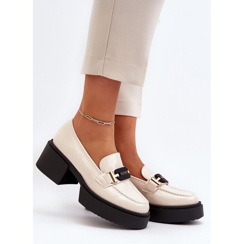 Vinceza Mocassini da Donna in Vernice con Tacco Grosso, Ridulvi Beige Chiaro 2