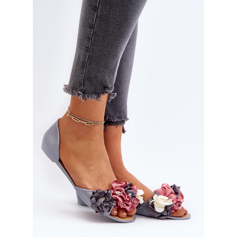 Ballerine Da Donna In Gomma Con Fiori Grigie Junikla grigio 2