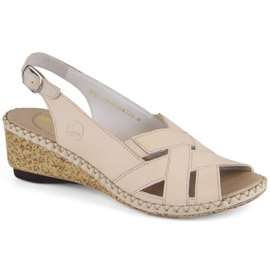Comodi sandali in pelle Rieker W RKR682, beige 1