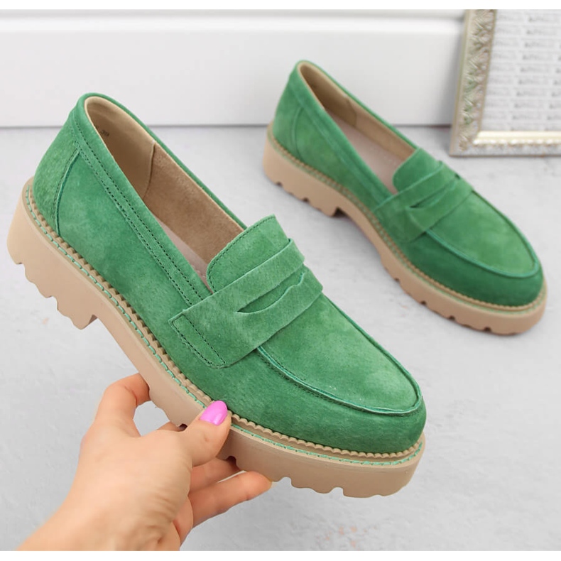 Scarpe da donna in pelle scamosciata, mocassini verdi Filippo DP6090 verde 1