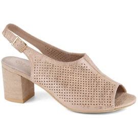 Sandali Potocki W WOL156C con tacco alto in pelle scamosciata, colore beige 1