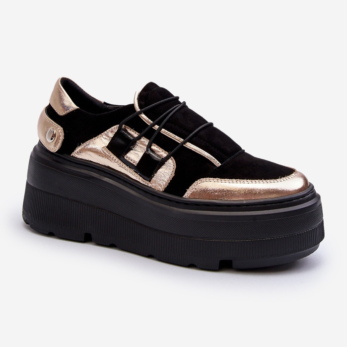 Zazoo 1833 Scarpe da ginnastica da donna in pelle con suola massiccia, nere nero 1