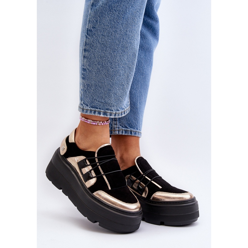 Zazoo 1833 Scarpe da ginnastica da donna in pelle con suola massiccia, nere nero 2