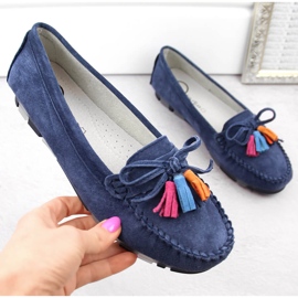 Mocassini da donna in pelle scamosciata con frange, blu navy Filippo DP6136 1