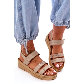 Vinceza Sandali da donna in pelle con velcro, Beige 2