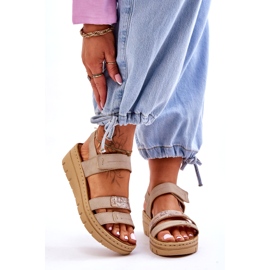 Vinceza Sandali da donna in pelle con velcro, Beige 1