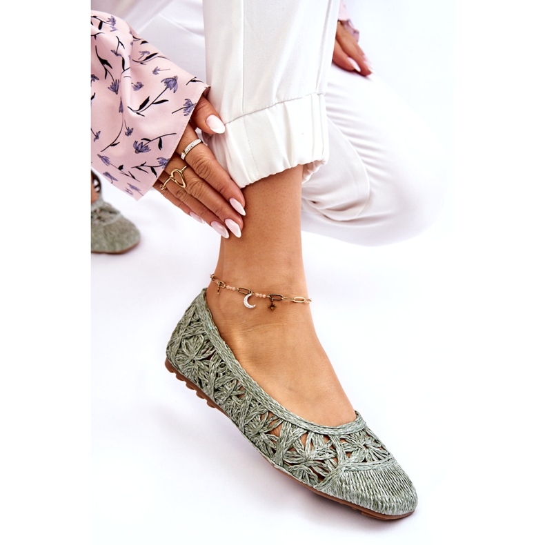 Seastar Openwork Ballerine verdi traforate alla moda verde 2