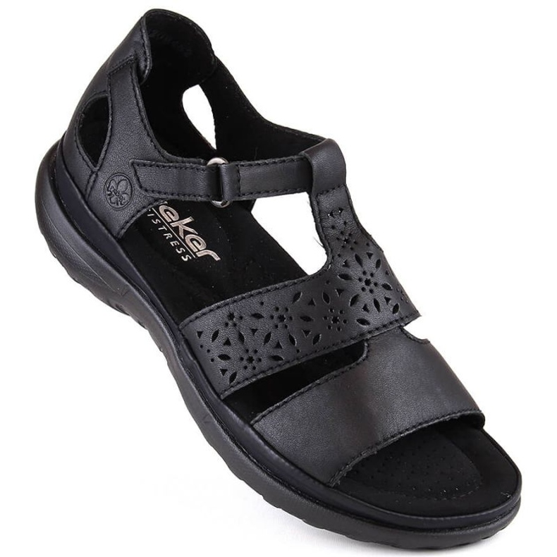 Comodi sandali in pelle Rieker W RKR668 neri nero 1