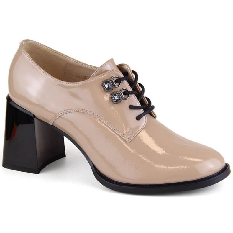 Scarpe in vernice con tacco decorativo, Vinceza W JAN295B, beige 1