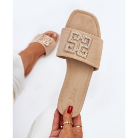 Infradito Da Donna Con Tacco Piatto Con Decorazione, Inaile Beige 2