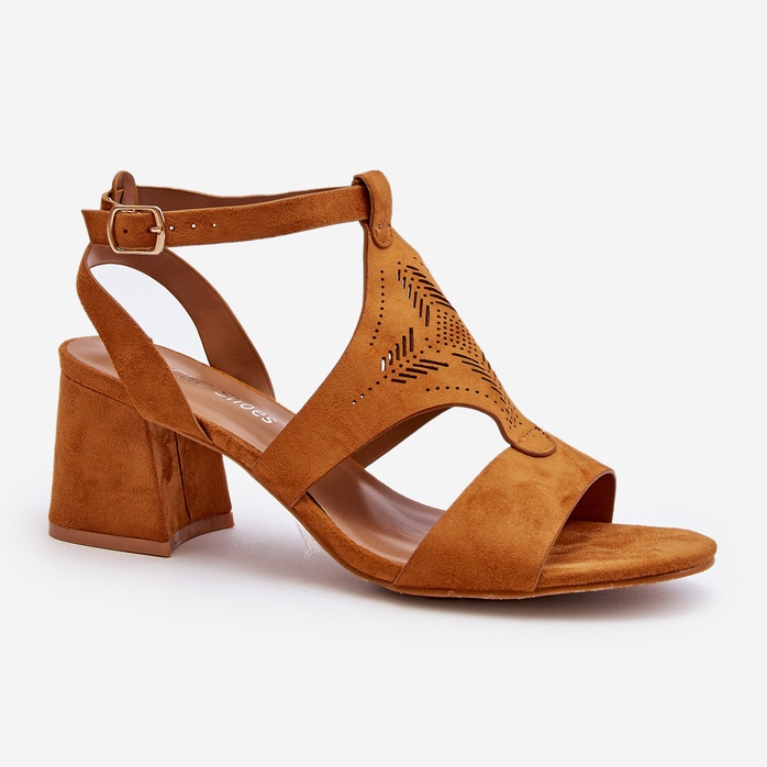 Sandali con tacco basso Eleriva color cammello marrone 1