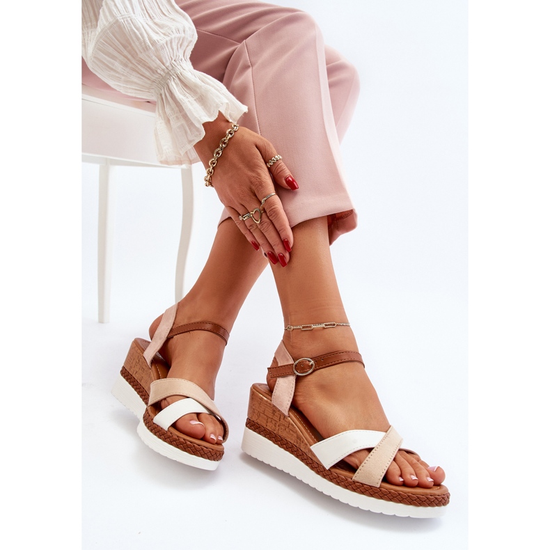 Sandali con zeppa Kioda beige con cinturini 1