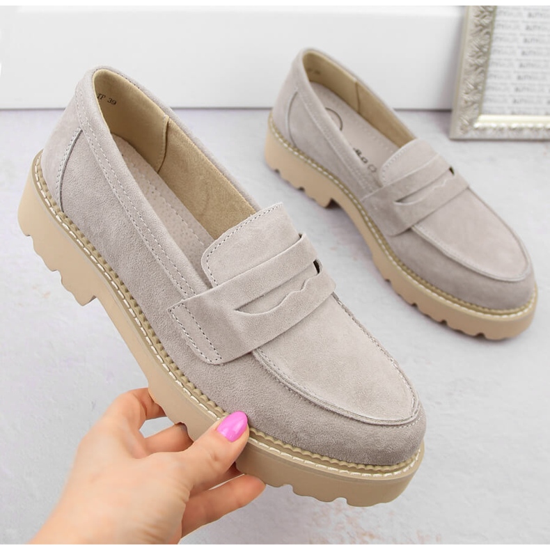 Scarpe in pelle scamosciata da donna mocassini taupe Filippo DP6090 beige 1