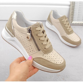 Scarpe sportive con zeppa da donna in pelle, beige, traforate Filippo DP6011 1