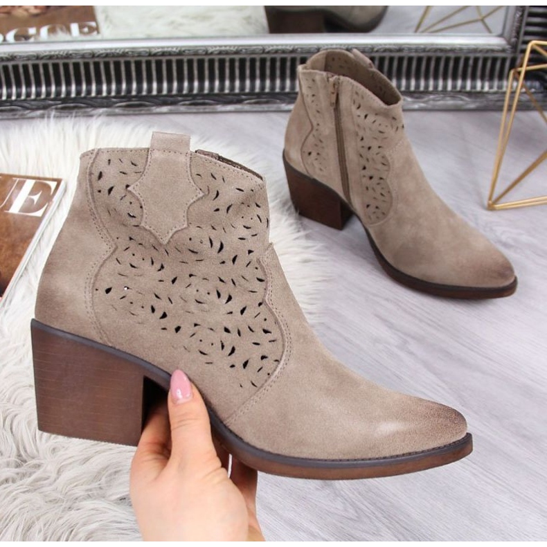 Stivali da cowboy in pelle traforata S.Barski W OLI32C, beige 1